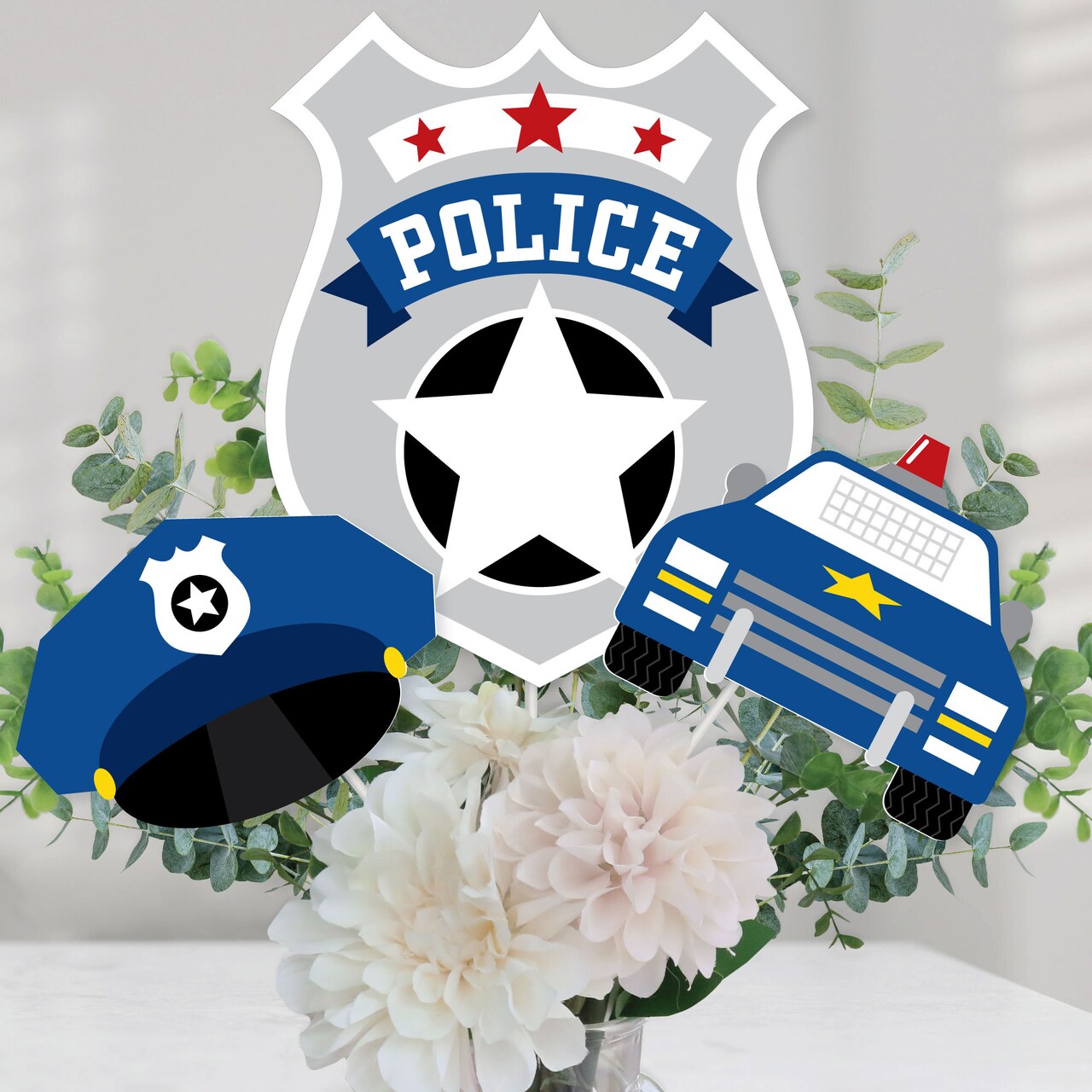 Big Dot of Happiness Calling All Units - Police - Cop Birthday Party or Baby Shower Centerpiece Sticks - Table Toppers - Set of 15